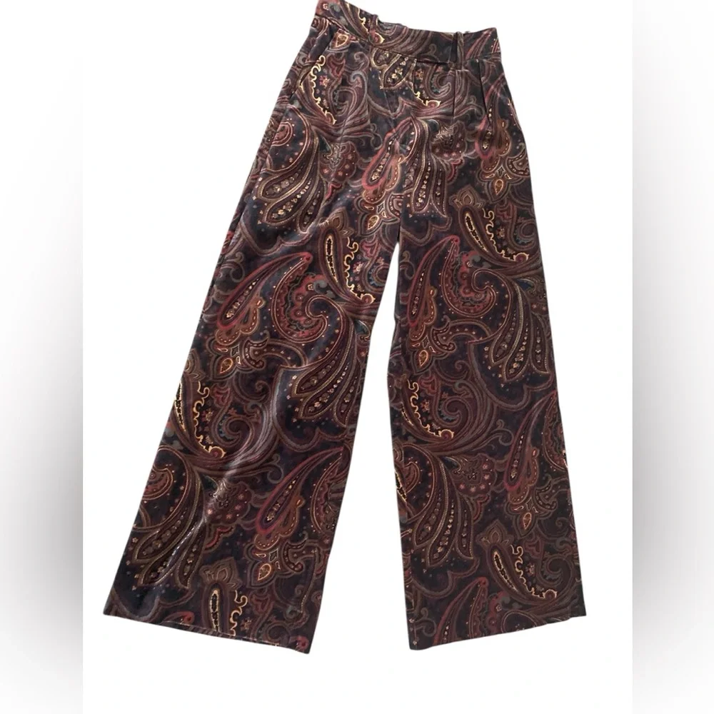 Banana Republic Paisley Velvet Wide‑Leg Pants Size 2 Quiet Luxury Old Money - Picture 2 of 13